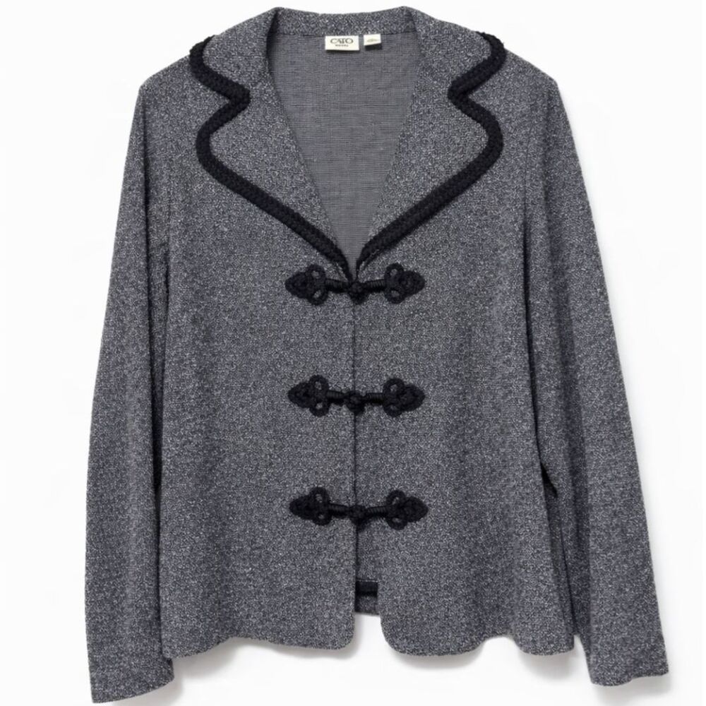 Cato Toggle Front Cardigan Womens M Gray Scalloped Trim Jacket Dark Academia
